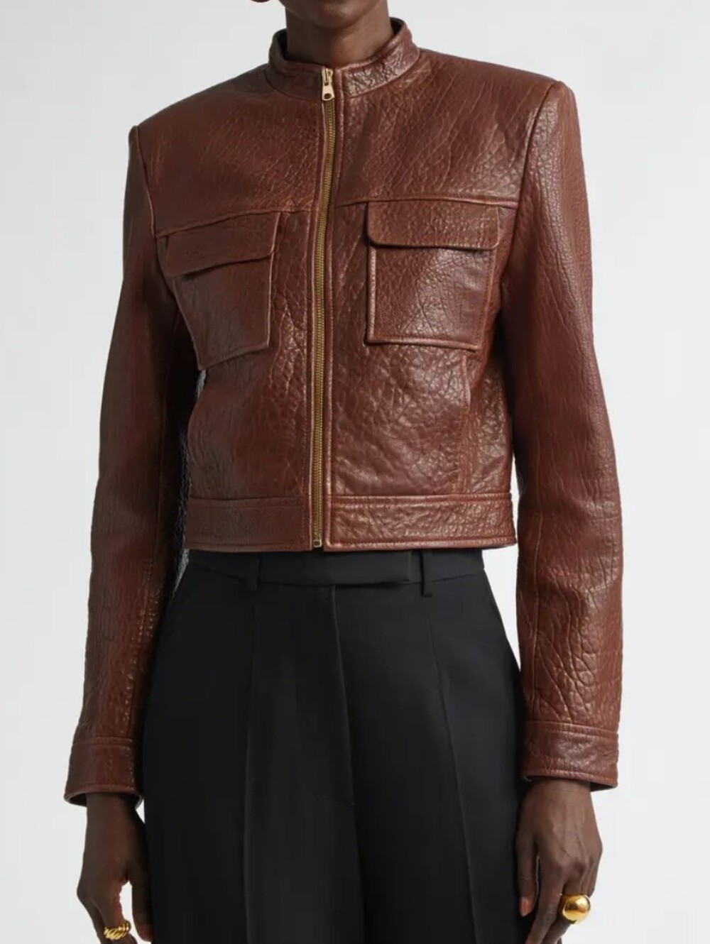 St. John Crinkled Leather Moto Jacket